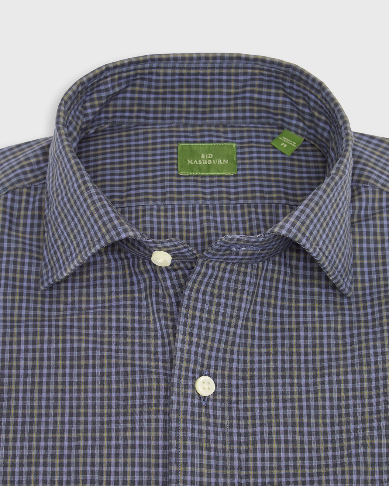 Spread Collar Sport Shirt in Blue/Navy/Yellow Check Poplin