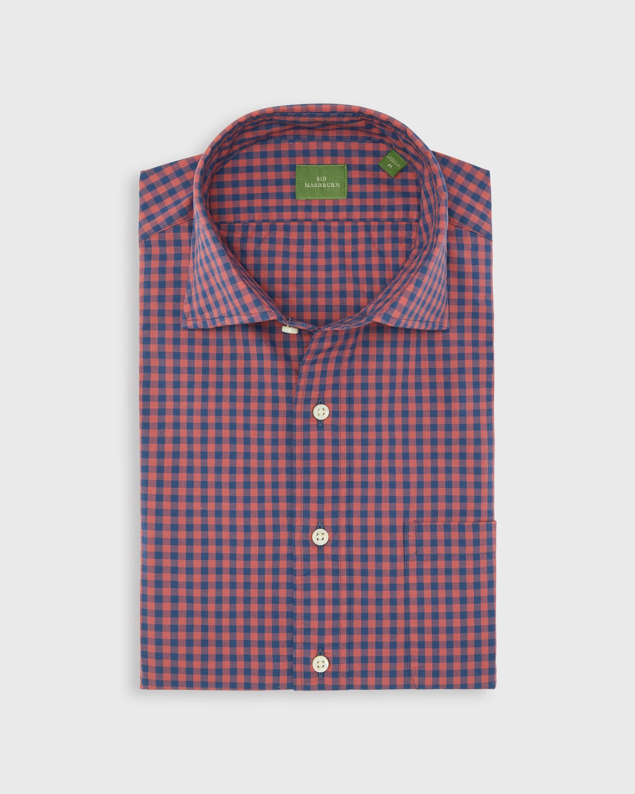 Spread Collar Sport Shirt in Red/Navy Gingham Poplin