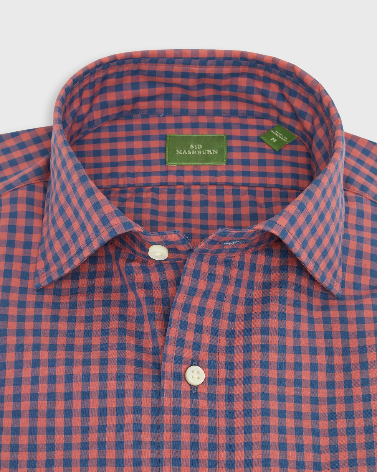 Spread Collar Sport Shirt in Red/Navy Gingham Poplin