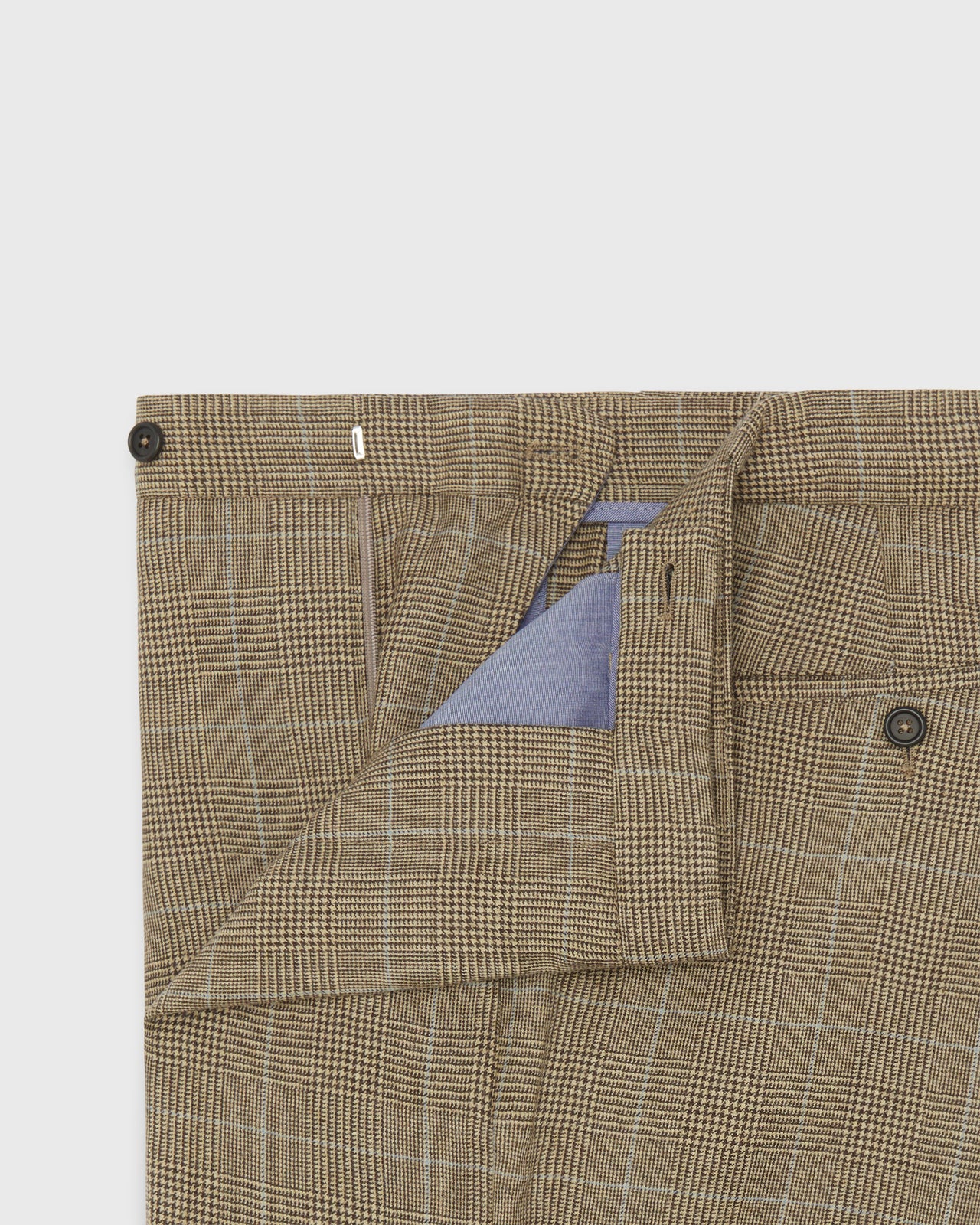 Ghost Trouser in Chocolate/Oat/Sky Glen Plaid Brushed Hopsack