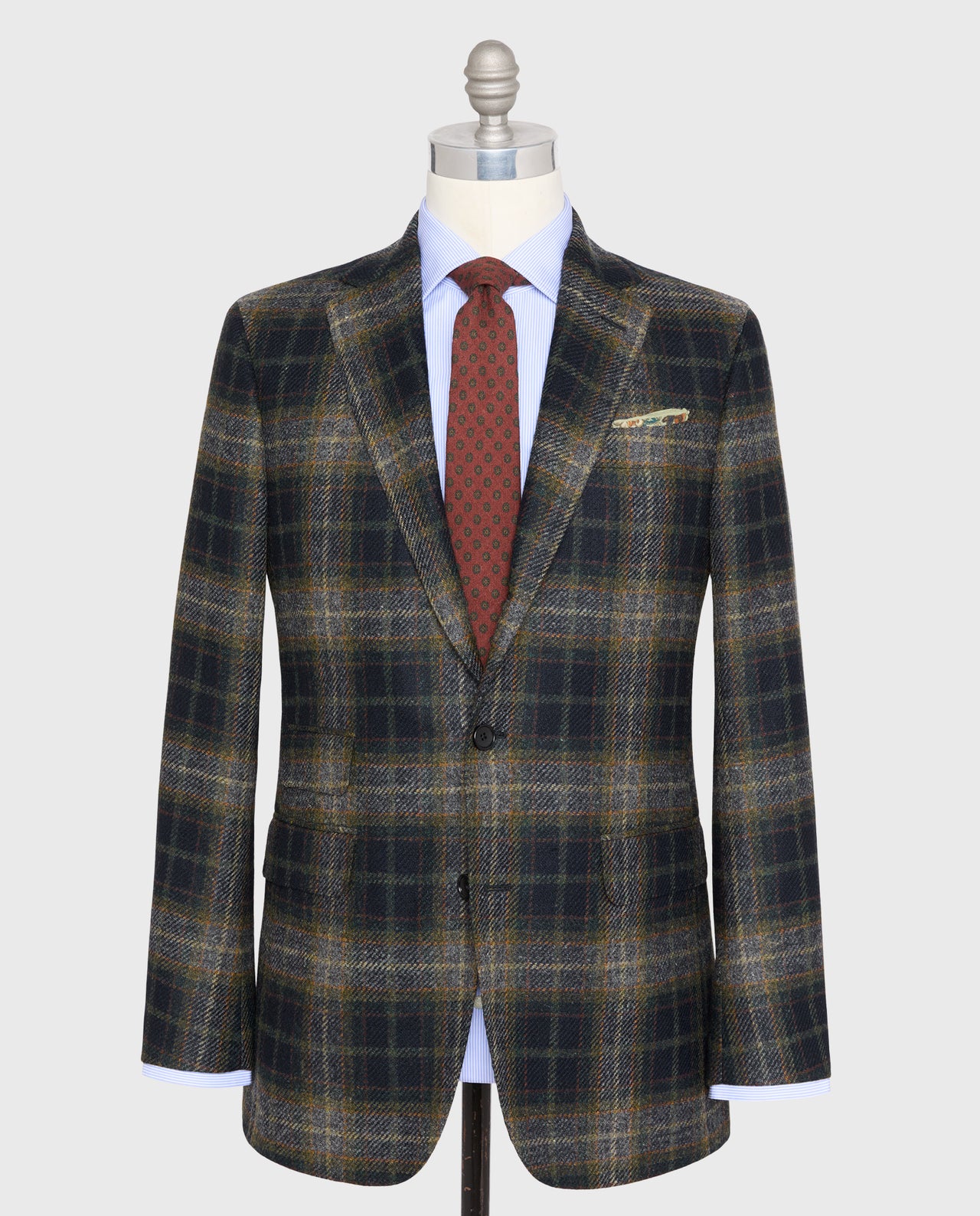 Virgil No. 2 Jacket in Navy/Grey/Orange Plaid Tweed