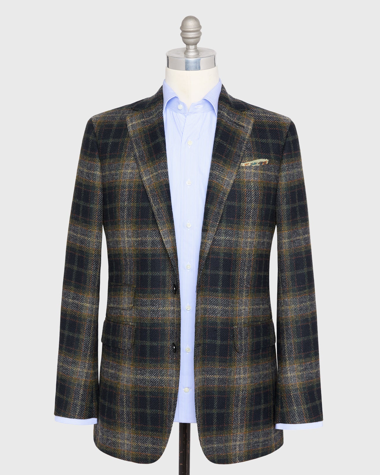 Virgil No. 2 Jacket in Navy/Grey/Orange Plaid Tweed
