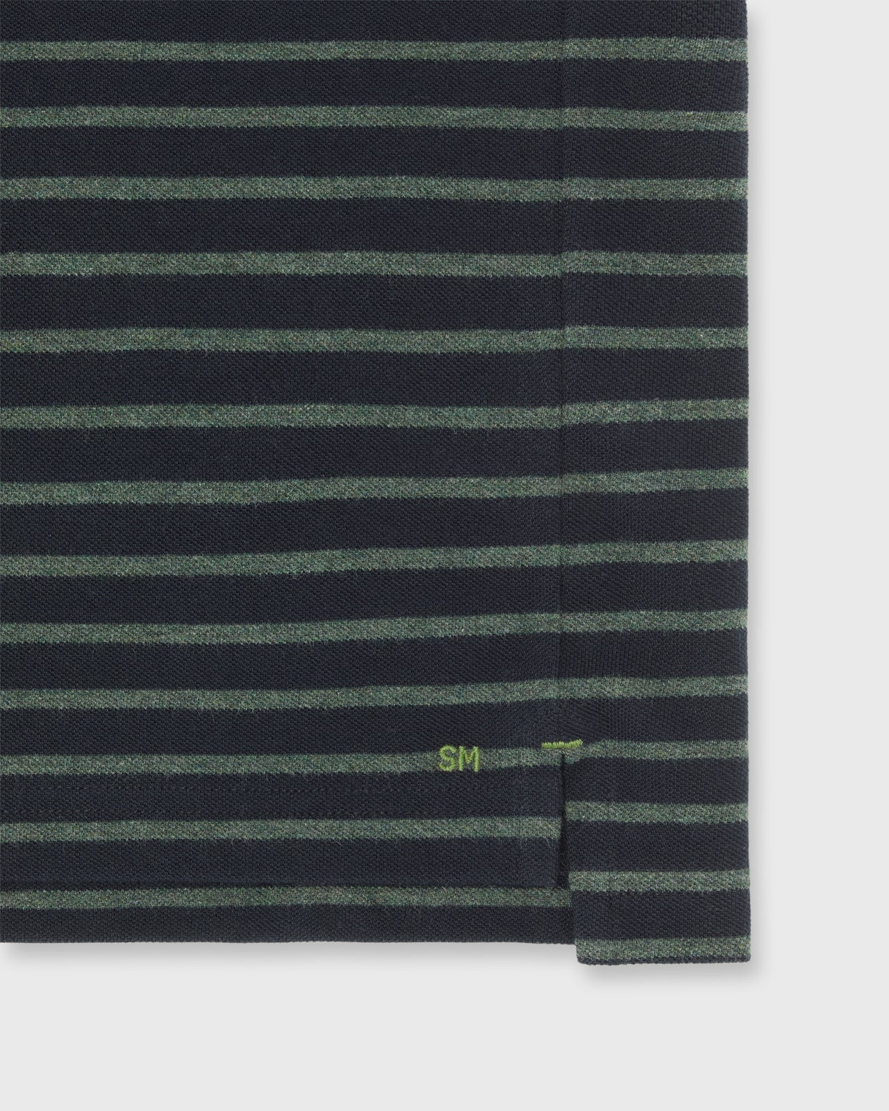 Short-Sleeved Polo in Navy/Sea Moss Stripe Pima Pique