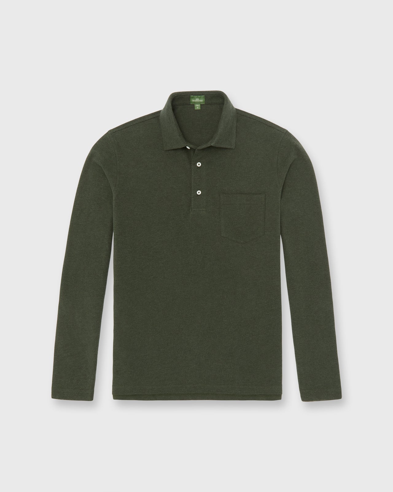 Long-Sleeved Polo in Heather Olive Pima Pique