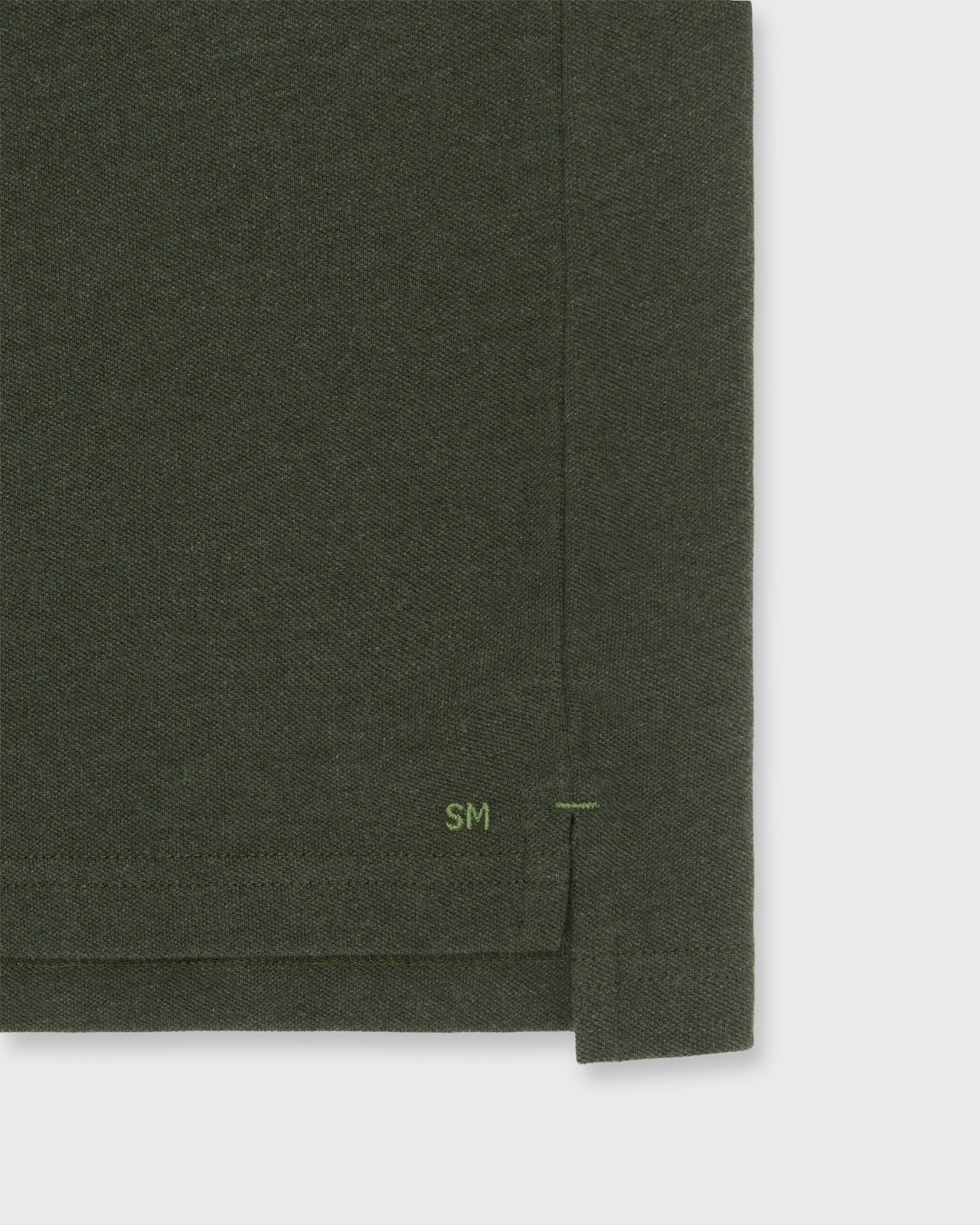 Long-Sleeved Polo in Heather Olive Pima Pique