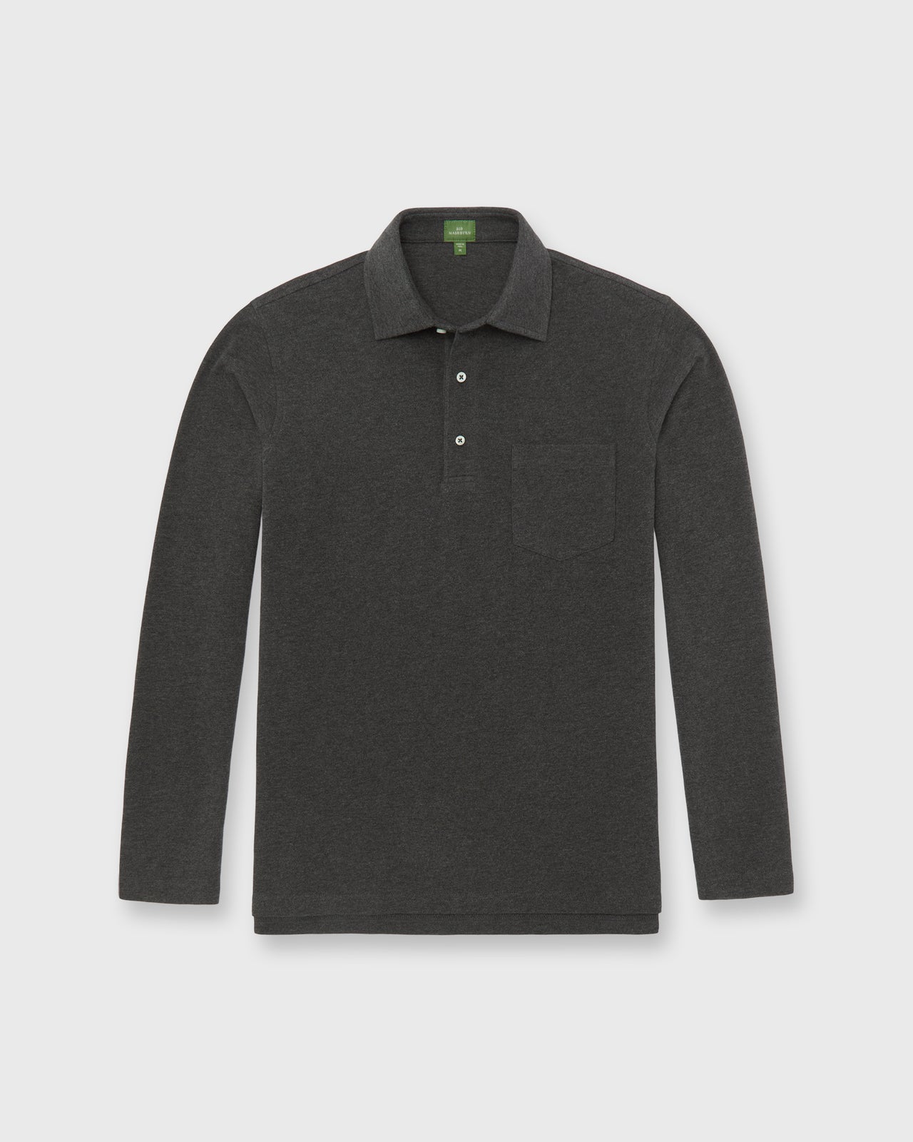 Long-Sleeved Polo in Heather Charcoal Pima Pique