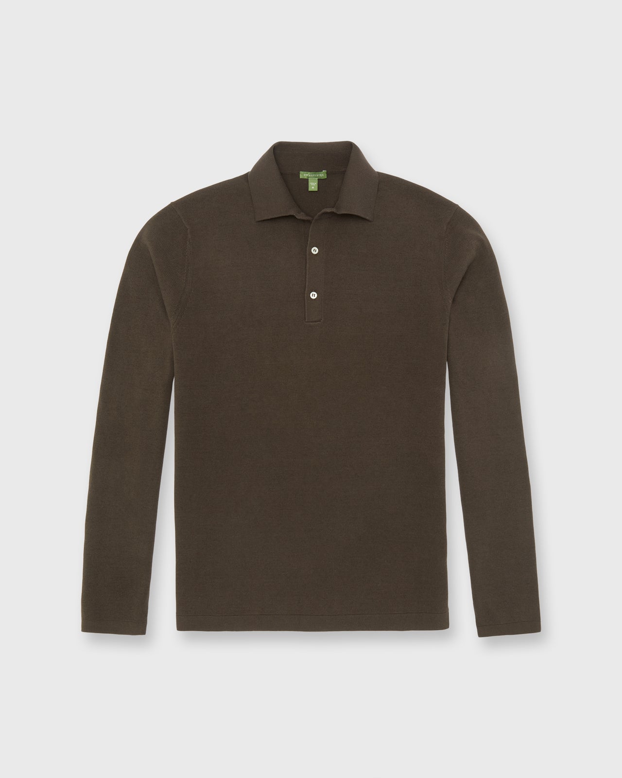 Long-Sleeved Rally Polo Sweater in Chocolate Cotton