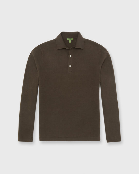 Long-Sleeved Rally Polo Sweater in Chocolate Cotton
