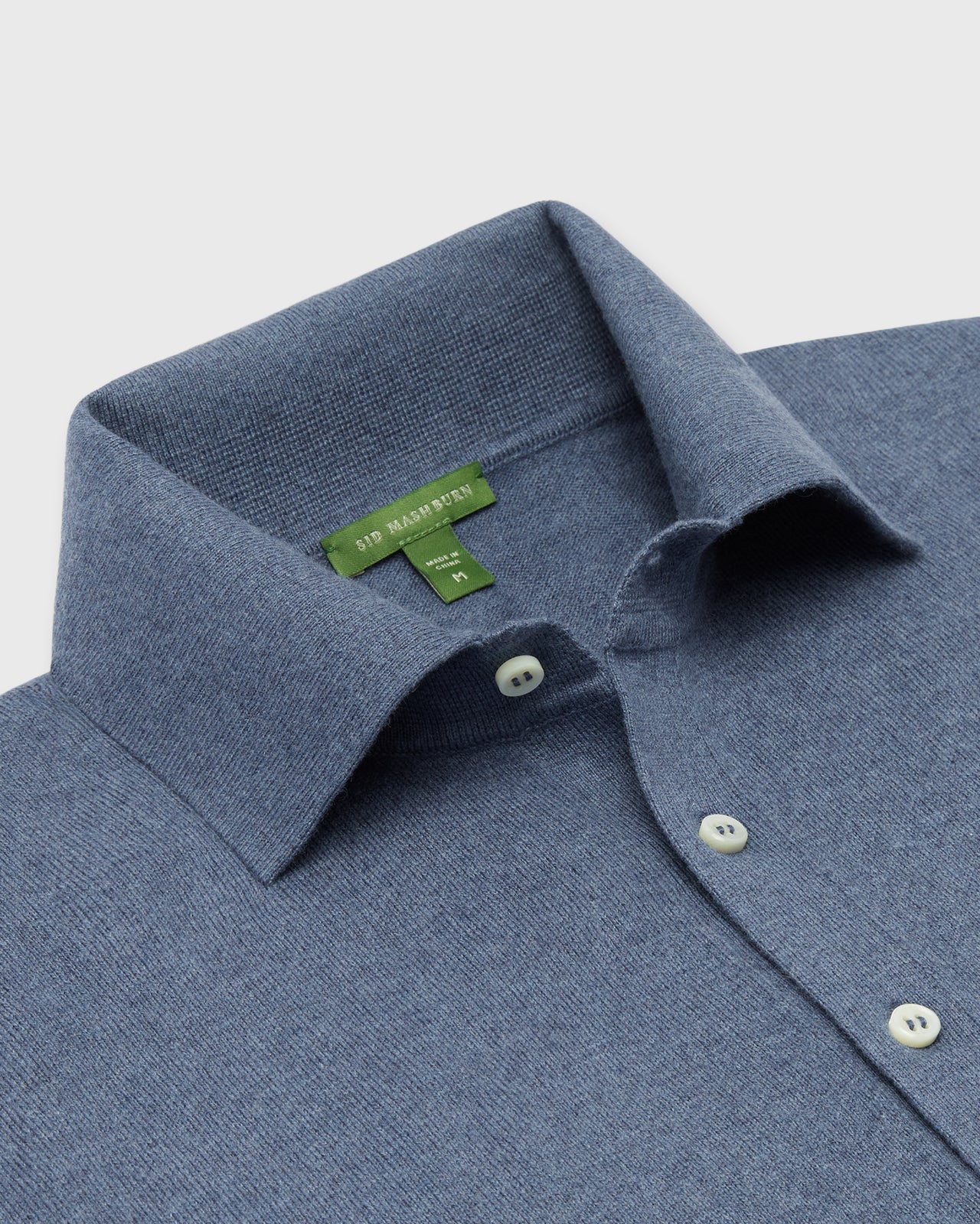 Long-Sleeved Rally Polo Sweater in Heather Blue Cotton/Cashmere