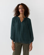 Load image into Gallery viewer, Ariana Blouse in Hunter/Lapis Foulard Metallic Georgette
