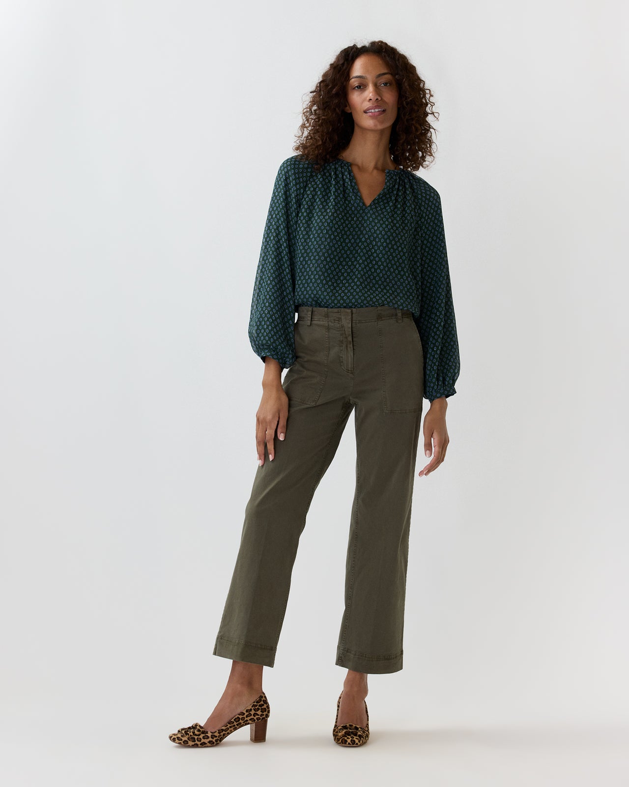 Ariana Blouse in Hunter/Lapis Foulard Metallic Georgette