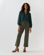 Load image into Gallery viewer, Ariana Blouse in Hunter/Lapis Foulard Metallic Georgette
