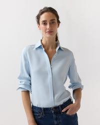 Classic Blouse in Pale Blue Silk Crepe De Chine
