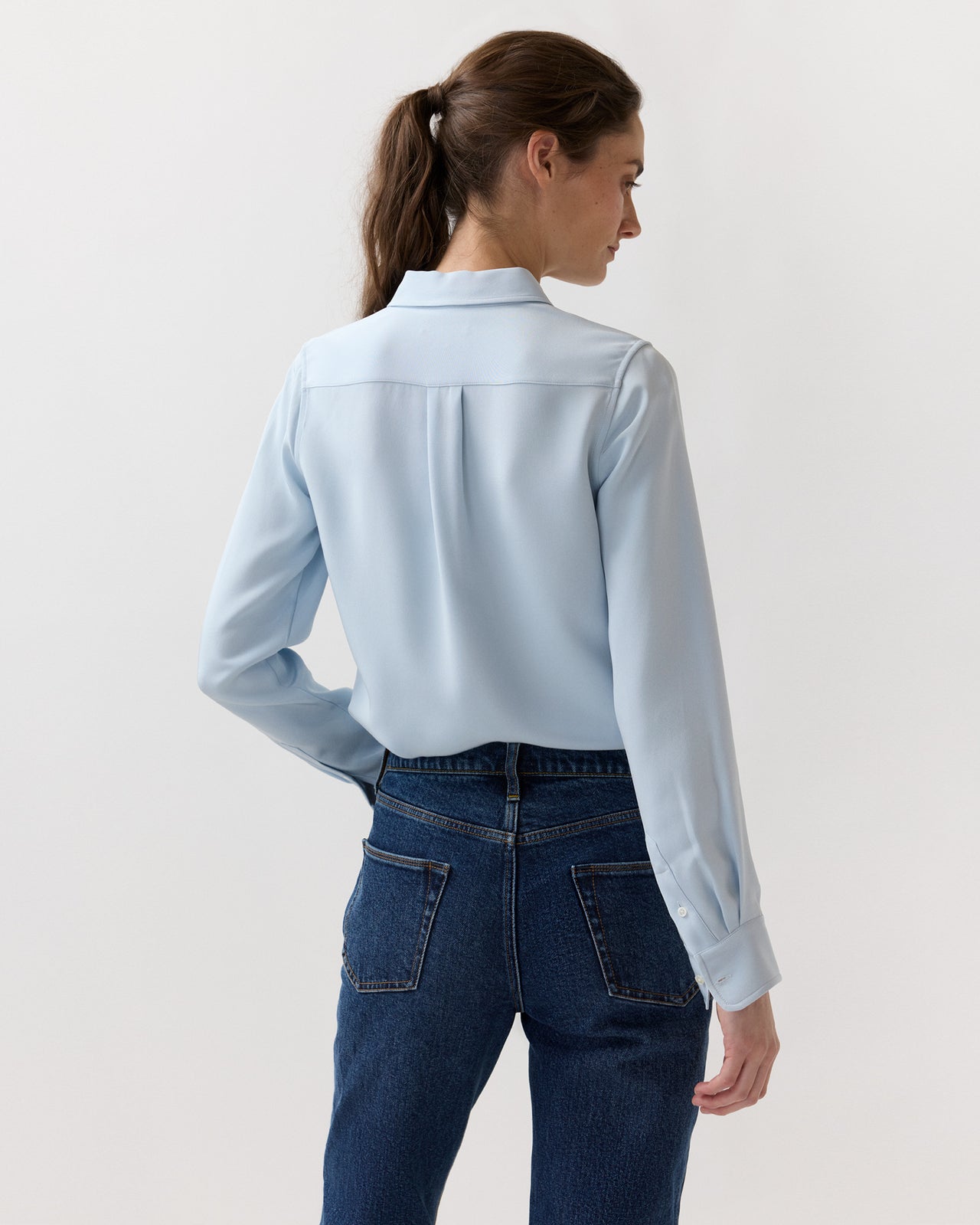 Classic Blouse in Pale Blue Silk Crepe De Chine