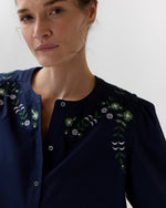 Load image into Gallery viewer, Nanette Blouse in Navy/Green Embroidered Poplin
