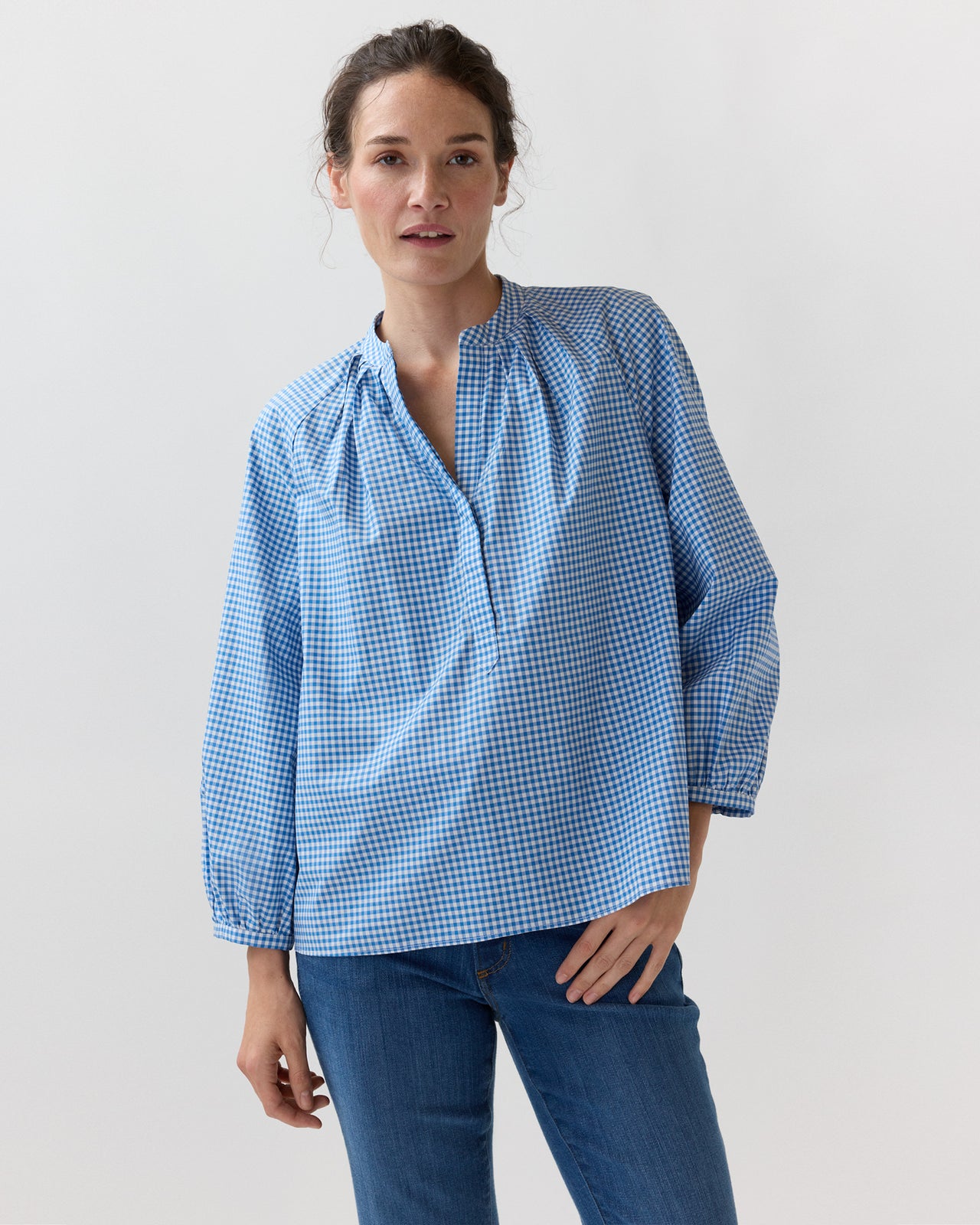 Sienna Top in Dutch Blue/White Gingham