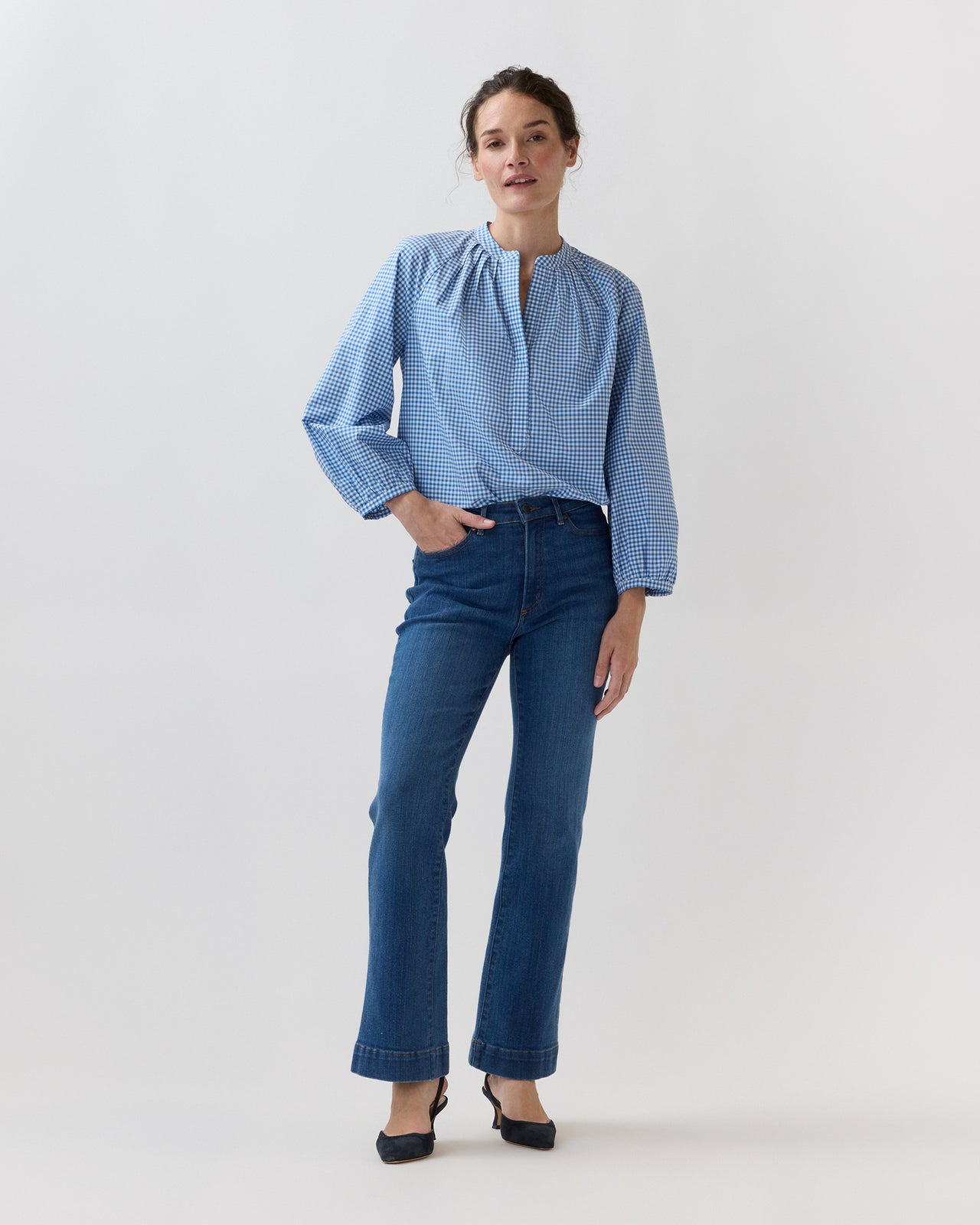 Sienna Top in Dutch Blue/White Gingham