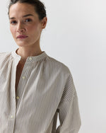 Load image into Gallery viewer, Sunny Blouse in Taupe/White Bengal Stripe Compact Cotton
