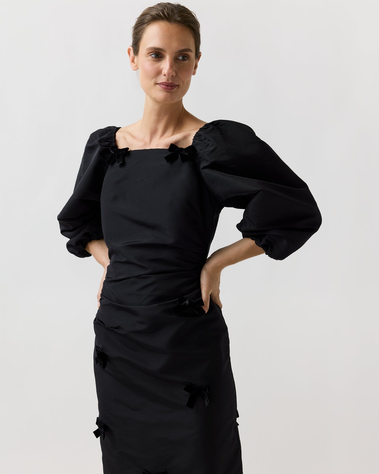 Antonia Dress in Black Silk Faille