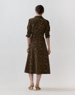 Load image into Gallery viewer, Avery Midi Shirtwaist Dress in Brown/Multi Woodland Print Lightweight Corduroy

