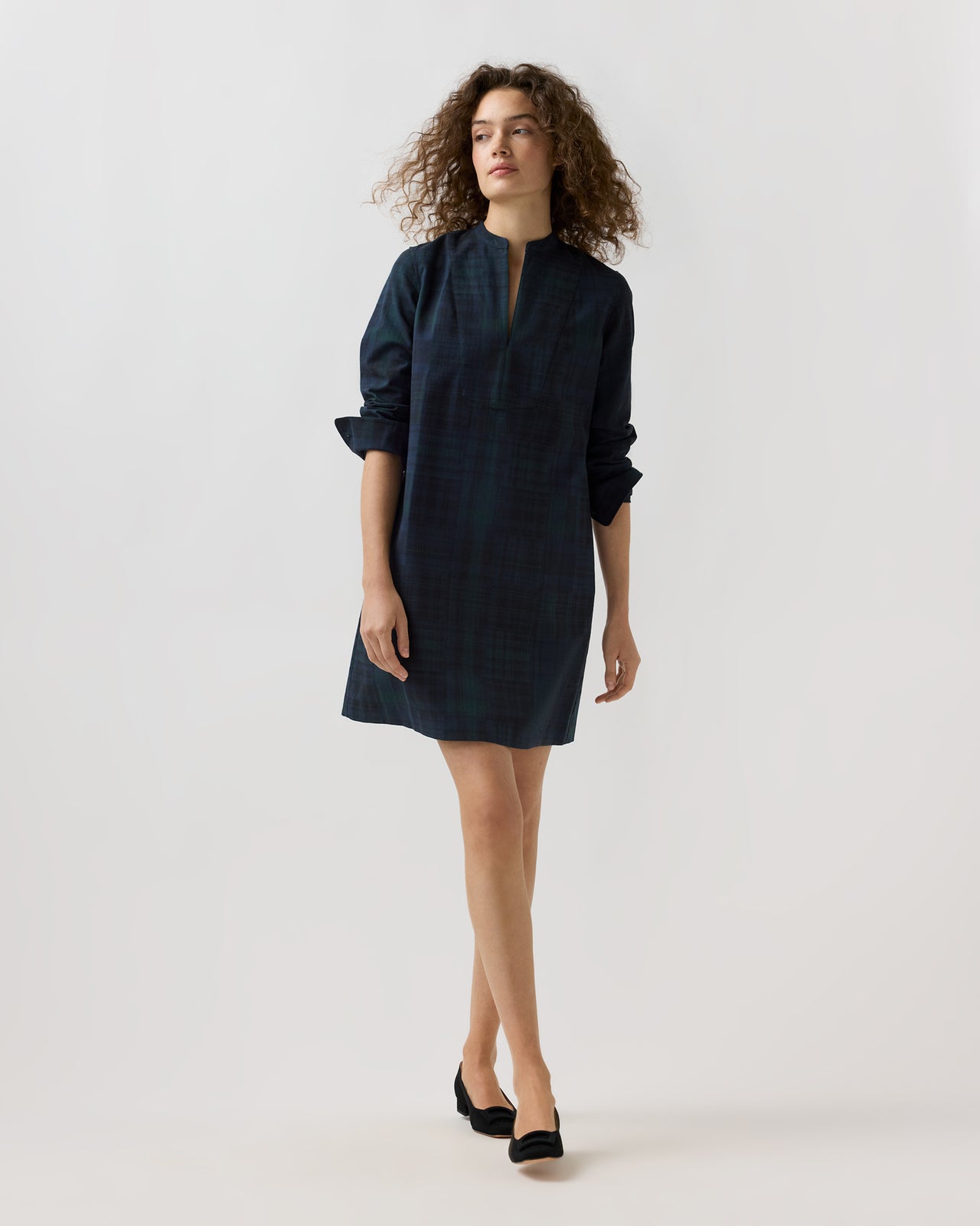 Mackey Dress in Blackwatch Patchwork Double-Weave