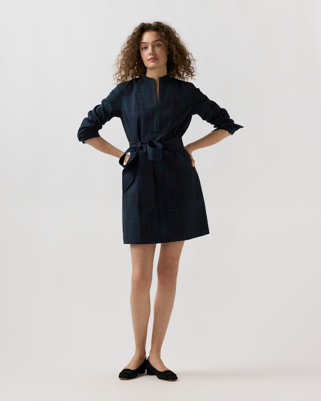 Mackey Dress in Blackwatch Patchwork Double-Weave