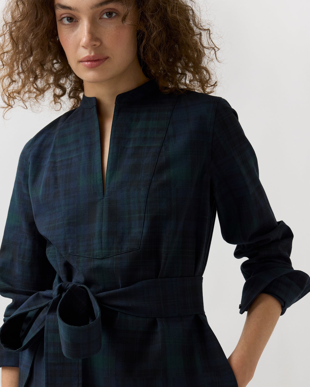 Mackey Dress in Blackwatch Patchwork Double-Weave