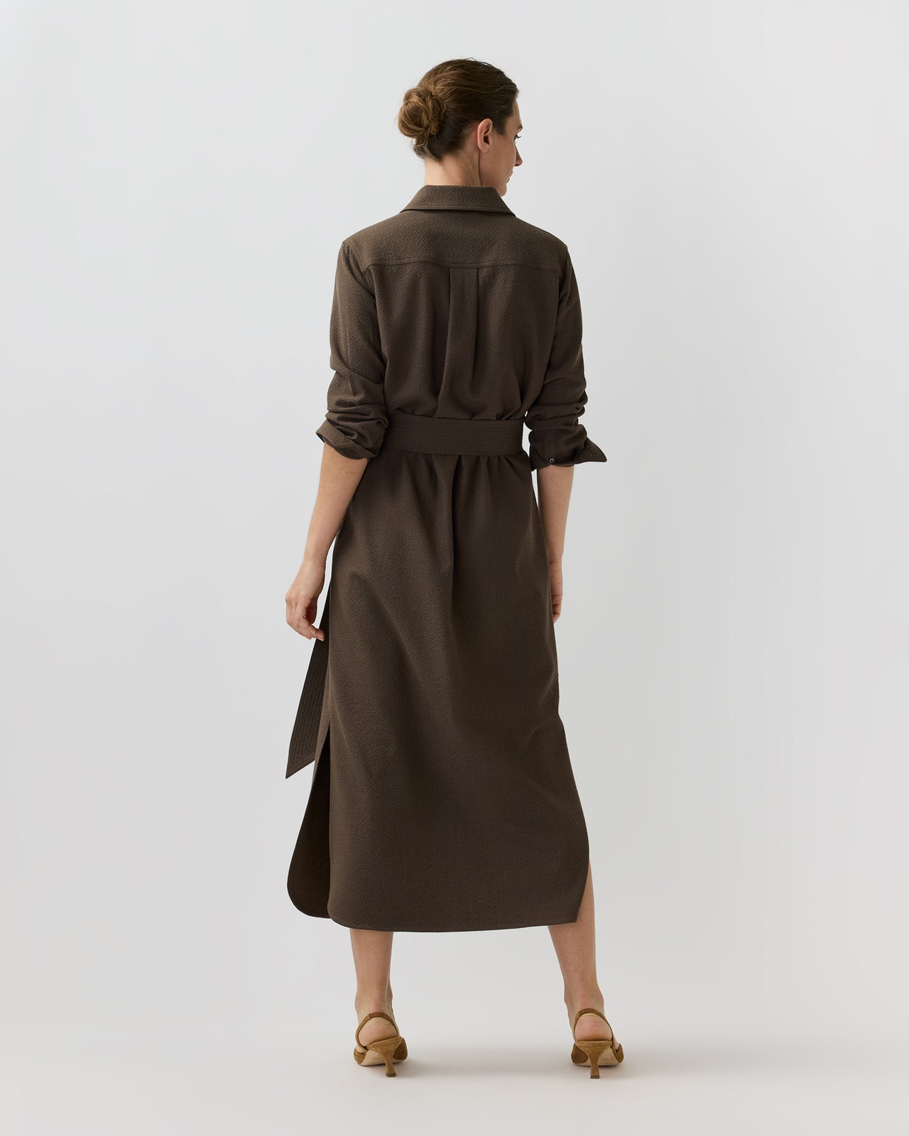 Maude Dress in Bark Crinkle Cotton/Wool