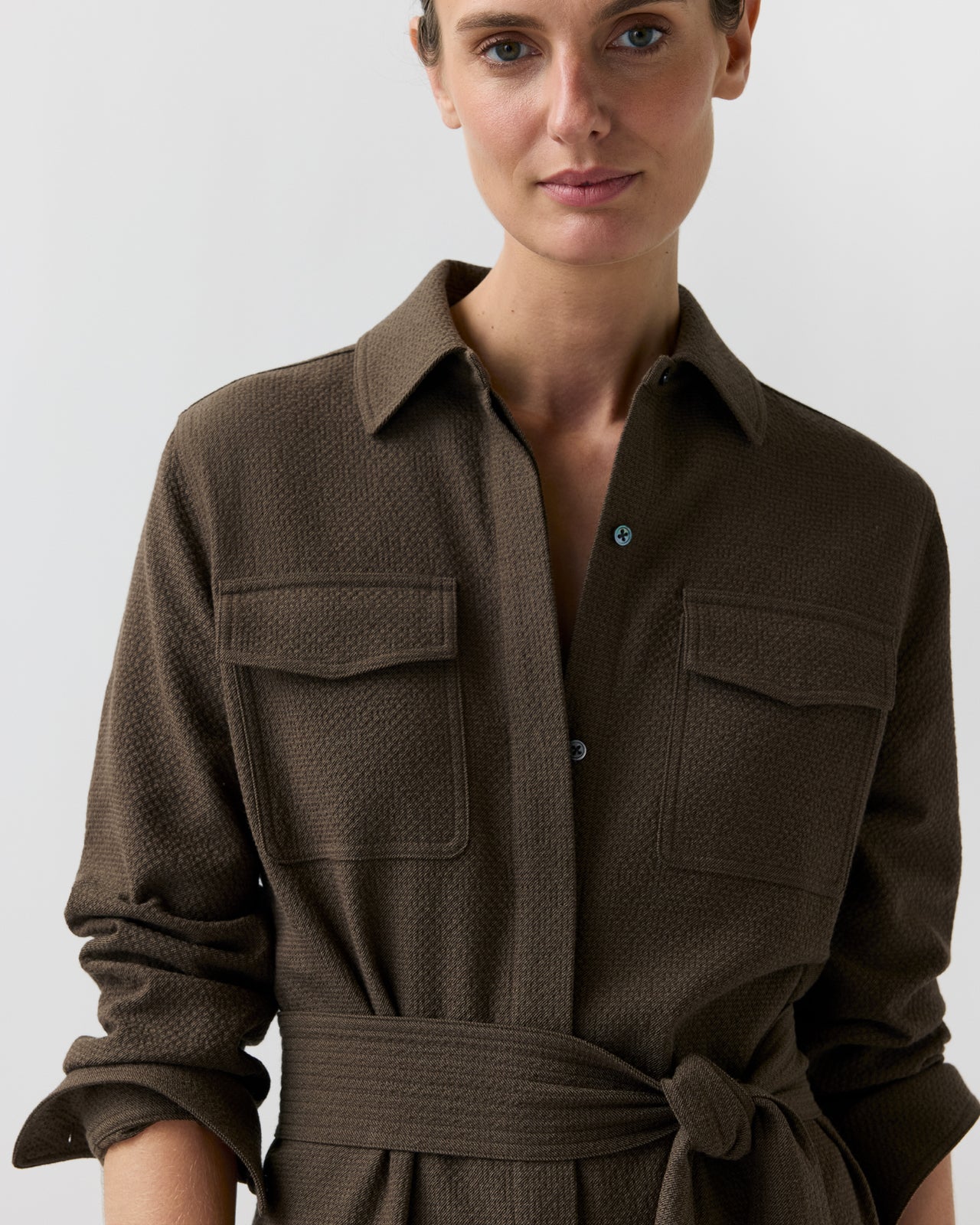 Maude Dress in Bark Crinkle Cotton/Wool