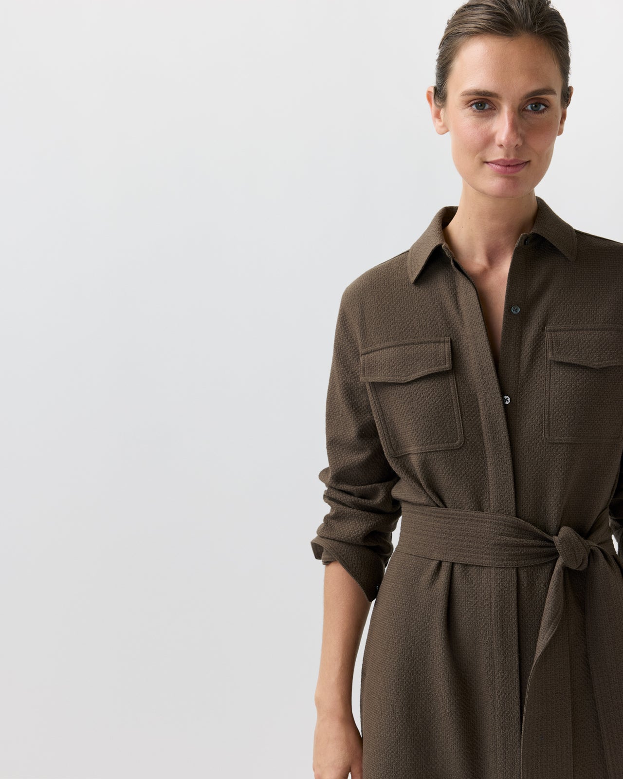 Maude Dress in Bark Crinkle Cotton/Wool
