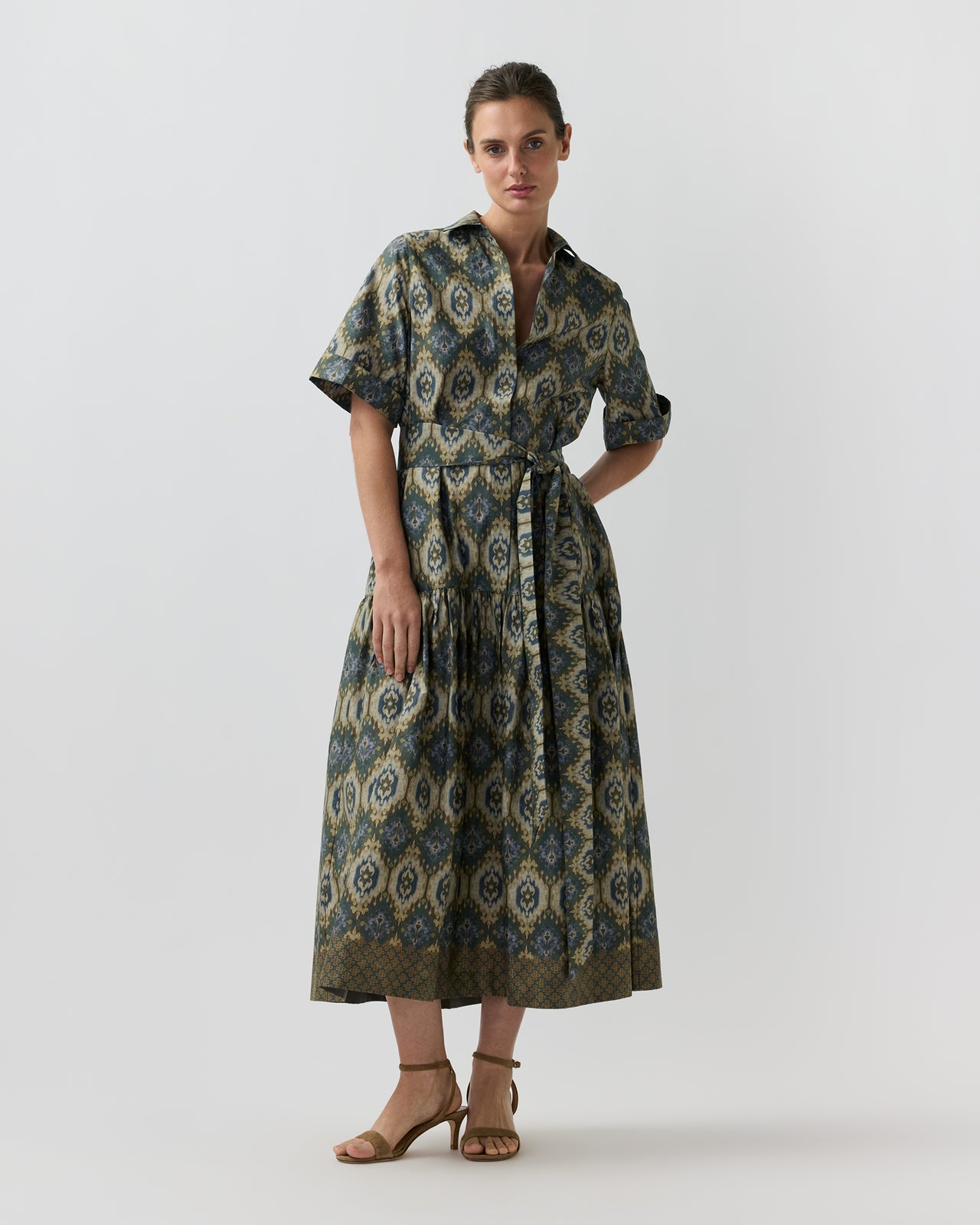 Nathalie Dress in Spruce/Tobacco/Multi Painted Tapestry Poplin