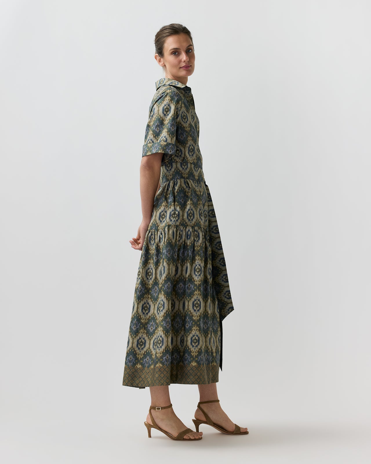 Nathalie Dress in Spruce/Tobacco/Multi Painted Tapestry Poplin