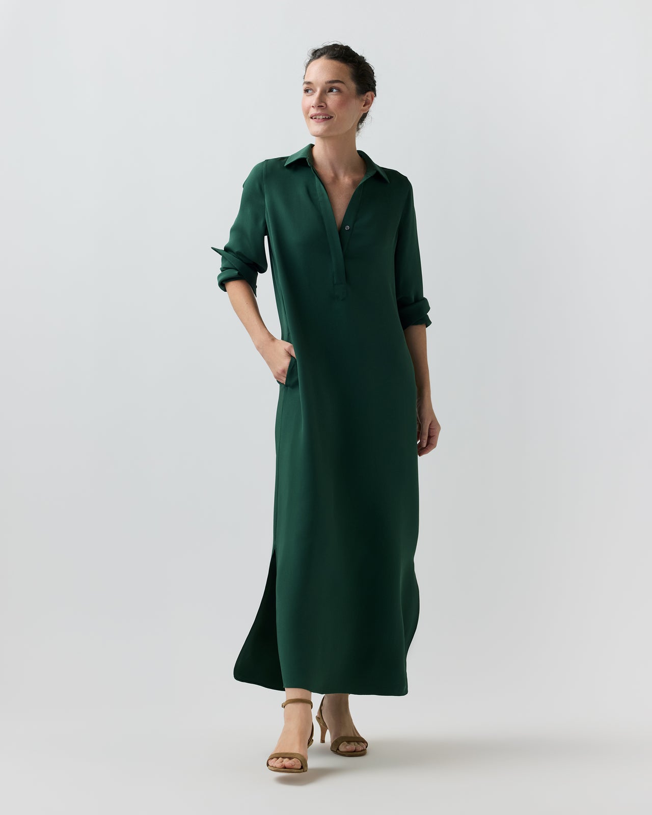Piper Maxi Dress in Hunter Silk Crepe De Chine