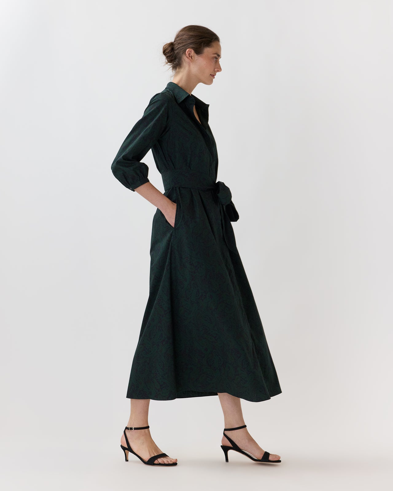 Virginia Dress in Navy/Forest Paisley Poplin