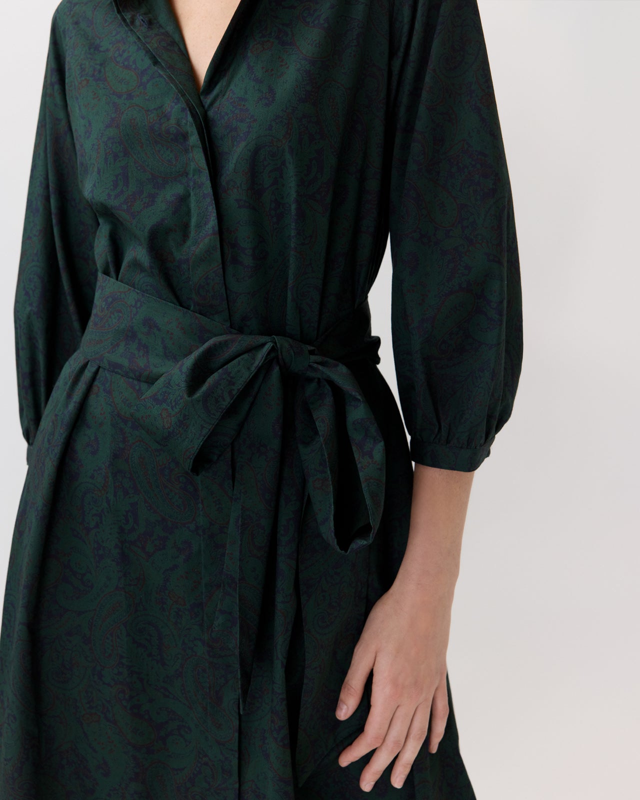 Virginia Dress in Navy/Forest Paisley Poplin