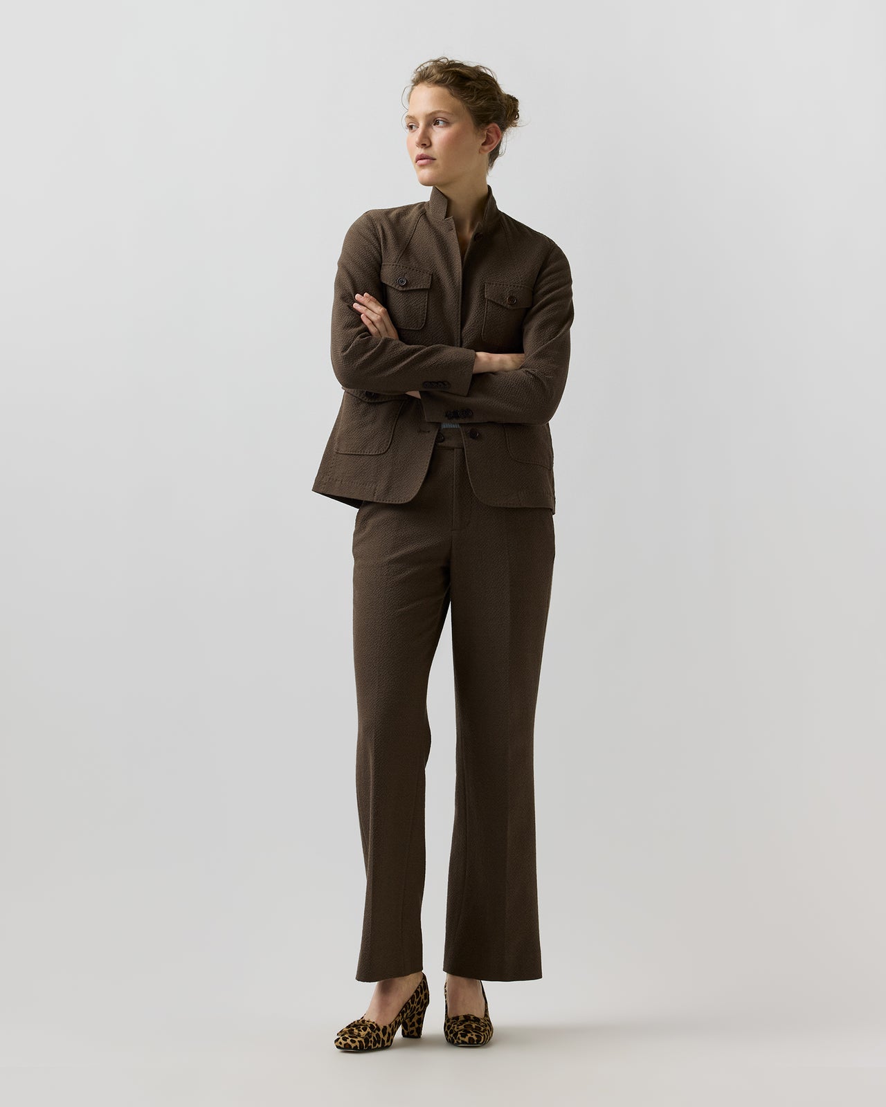 Billie Pant in Bark Crinkle Cotton/Wool