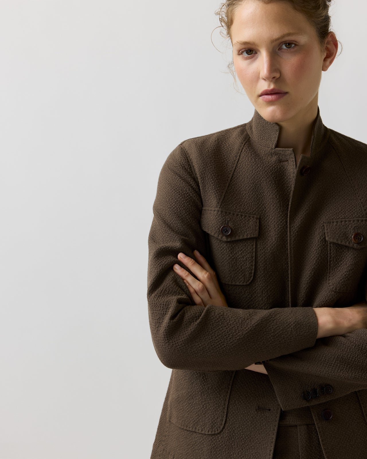 Cecile Cargo Jacket in Bark Crinkle Cotton/Wool