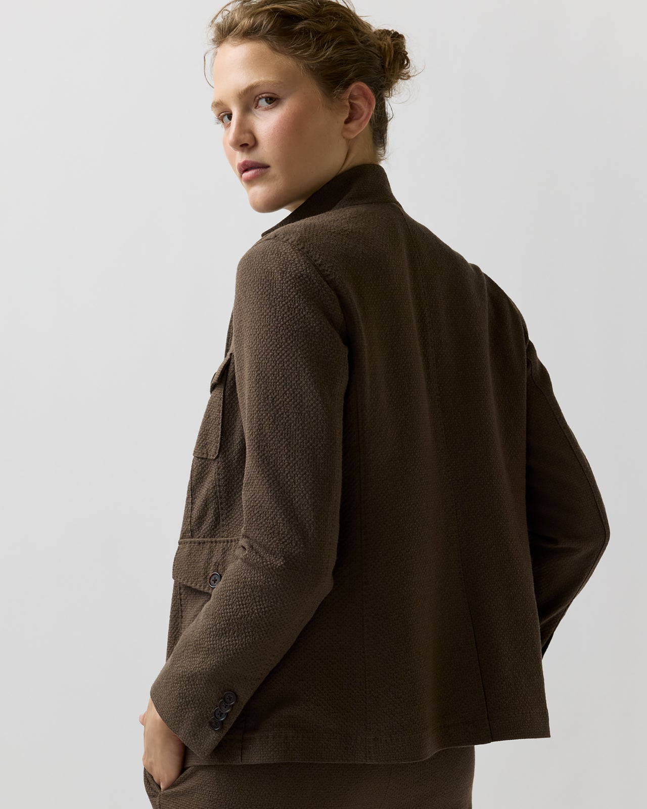 Cecile Cargo Jacket in Bark Crinkle Cotton/Wool