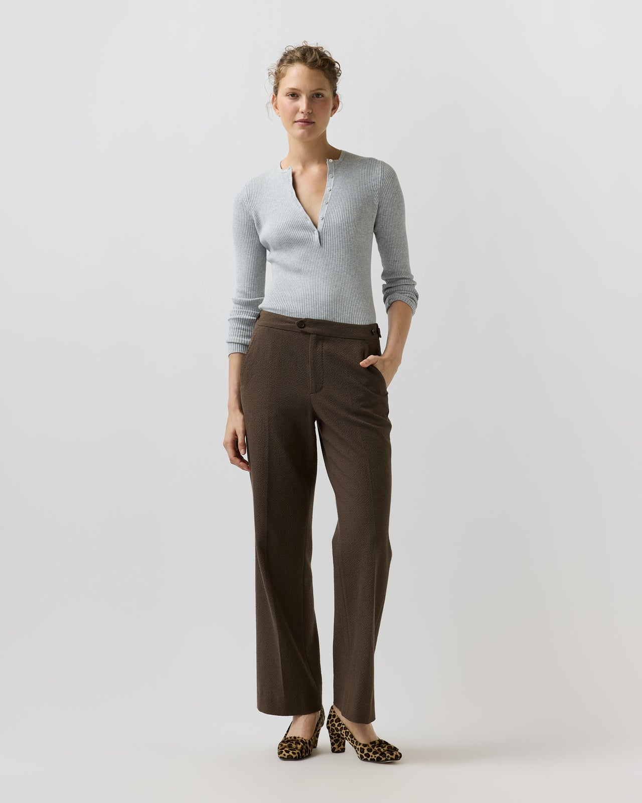 Billie Pant in Bark Crinkle Cotton/Wool