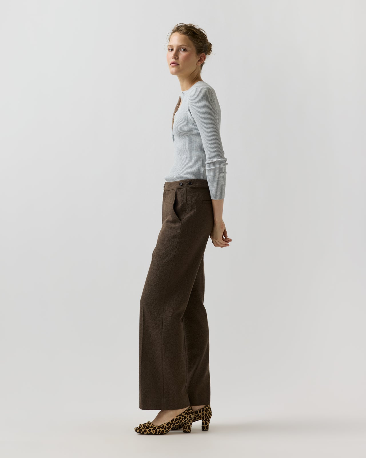 Billie Pant in Bark Crinkle Cotton/Wool