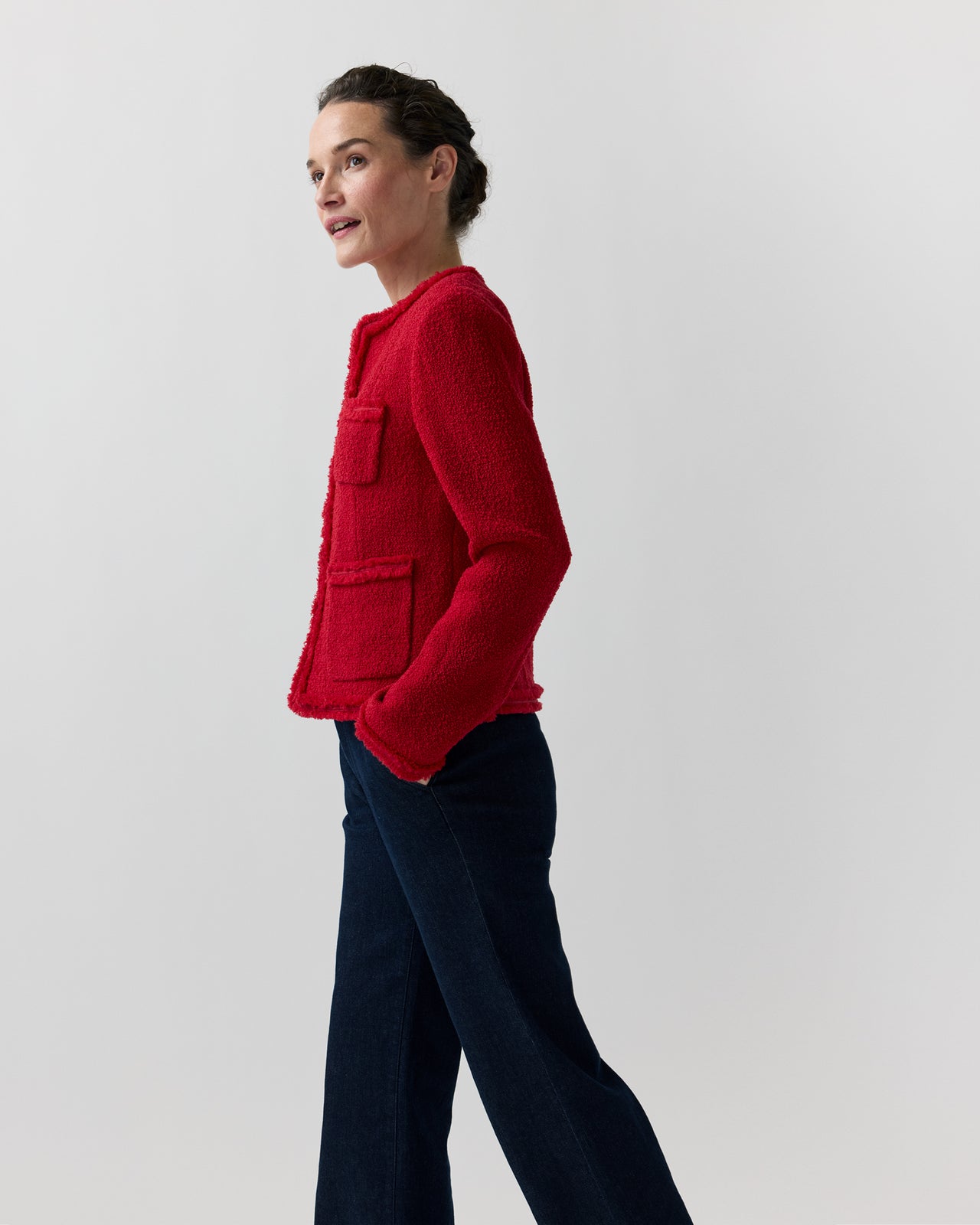 Essie Jacket in Red Boucle Tweed