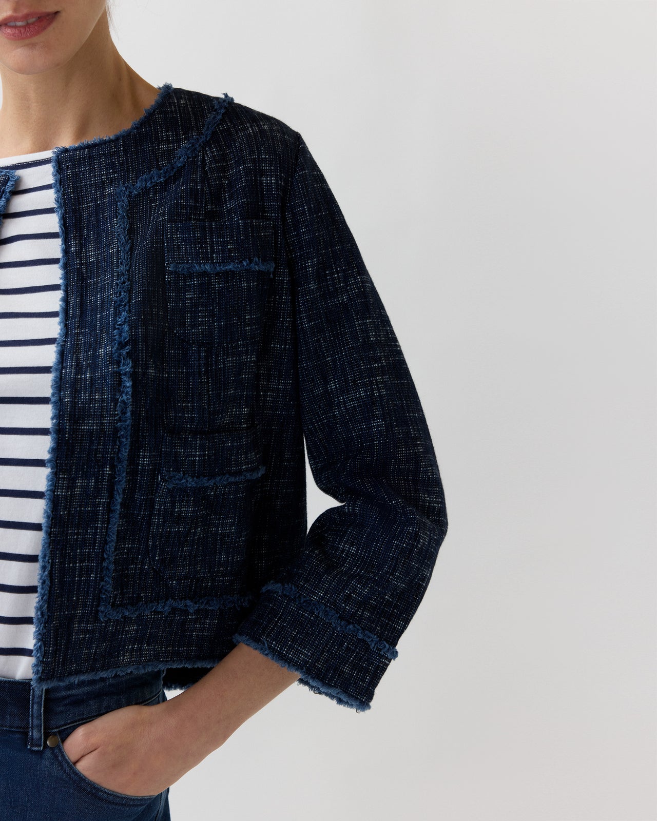 Kiki Jacket in Indigo Tic-Weave Jacquard