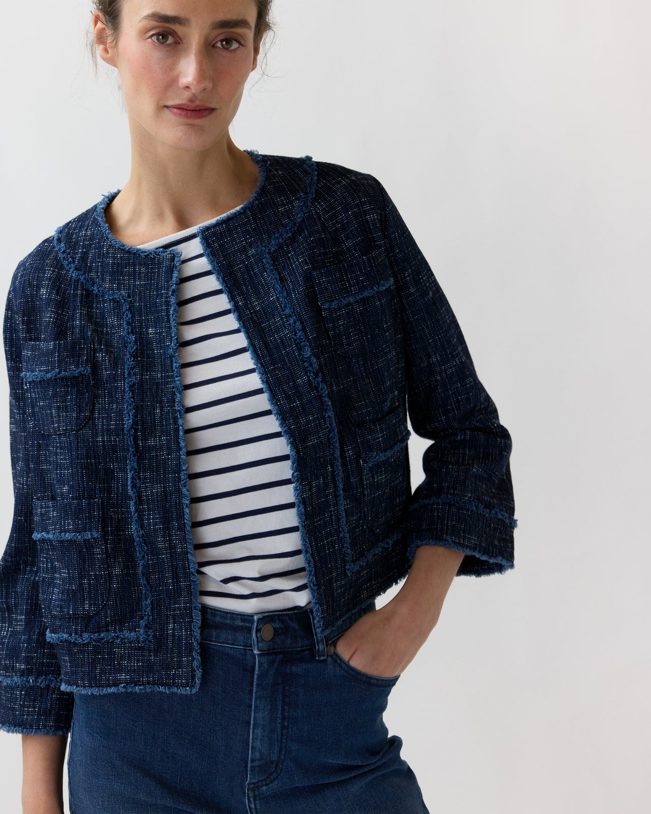 Kiki Jacket in Indigo Tic-Weave Jacquard