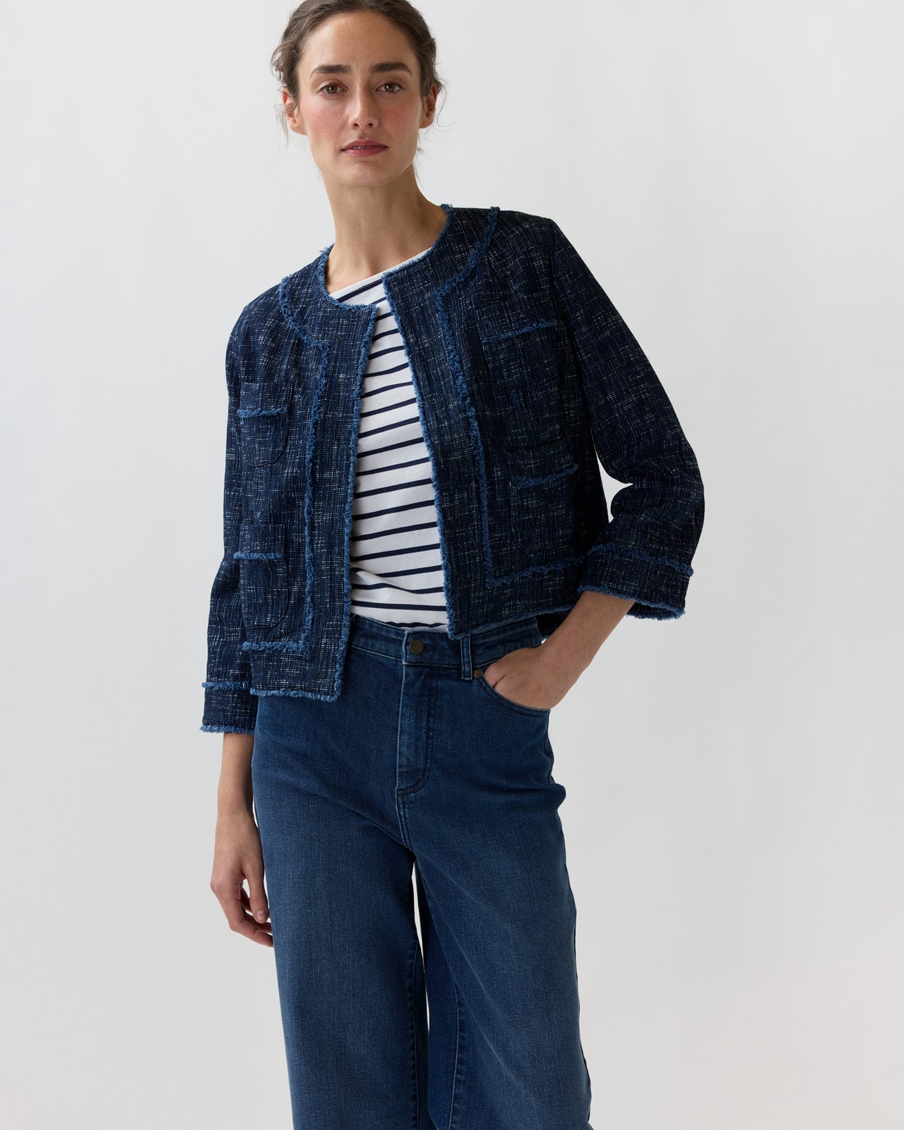 Kiki Jacket in Indigo Tic-Weave Jacquard