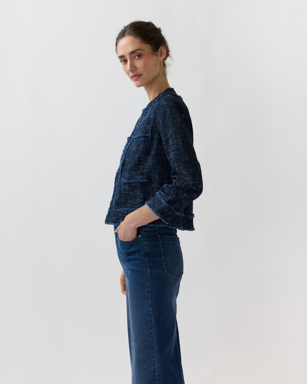 Kiki Jacket in Indigo Tic-Weave Jacquard