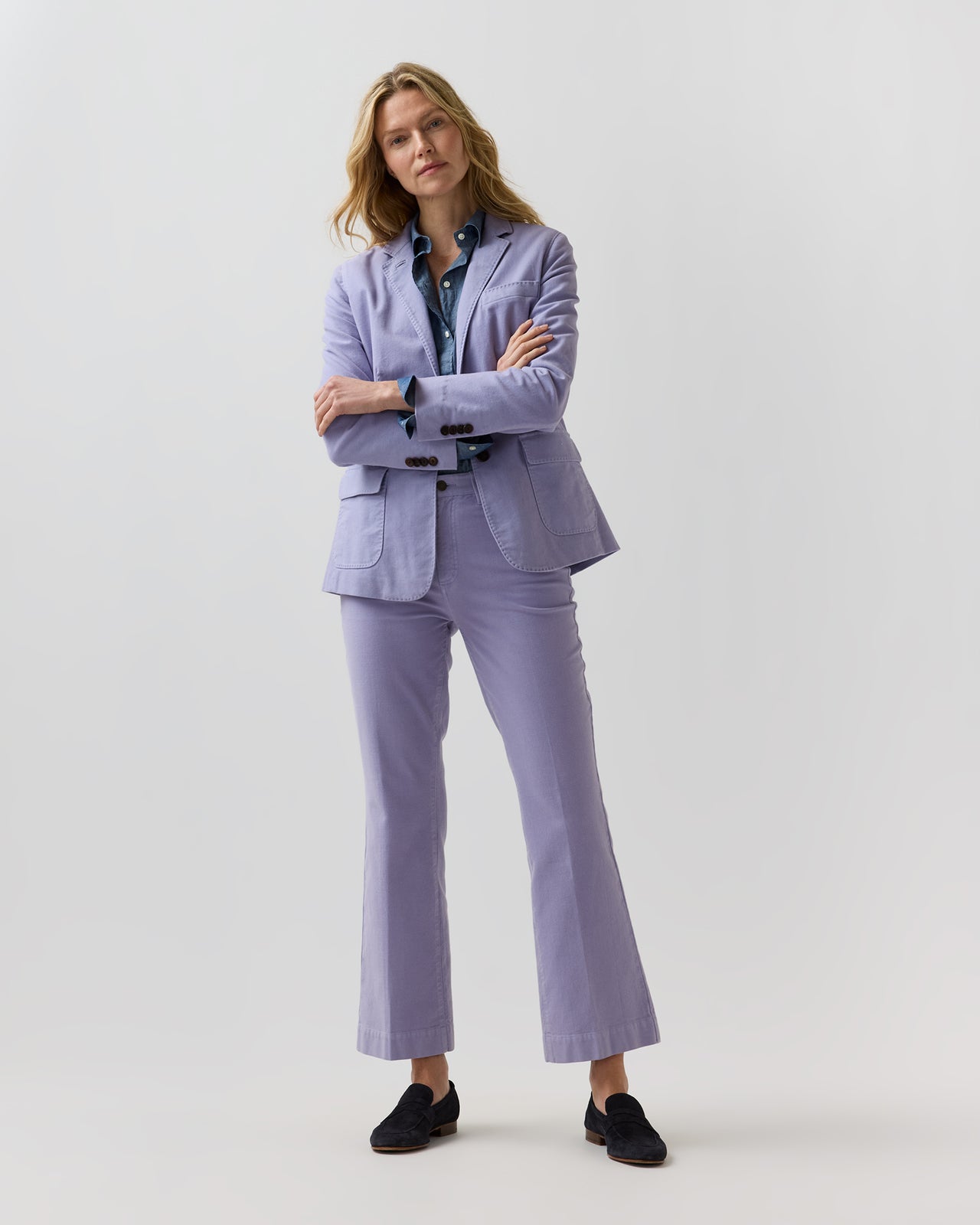 Kendall Flare 5-Pocket Jean in Lavender Stretch Moleskin