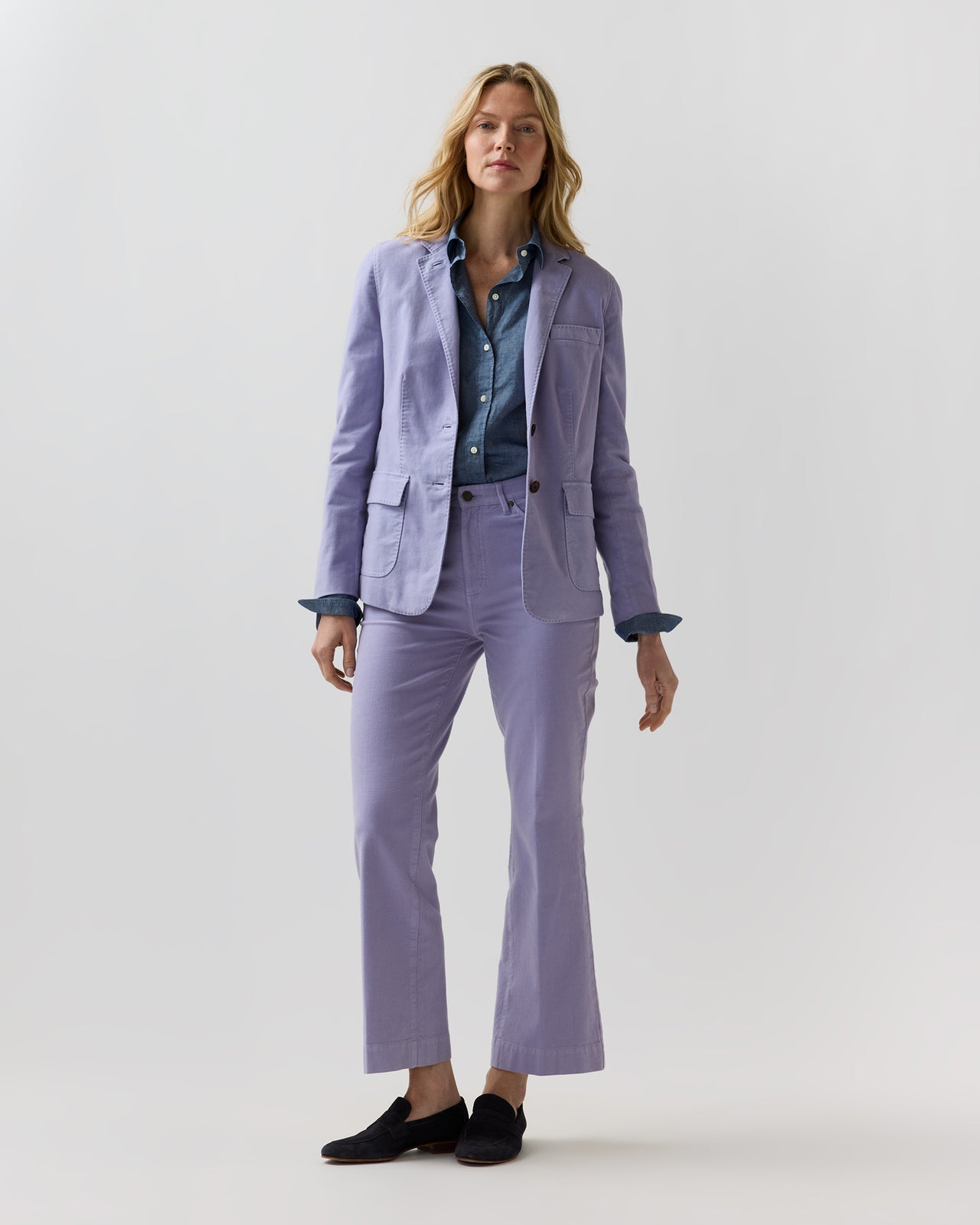 Kendall Flare 5-Pocket Jean in Lavender Stretch Moleskin