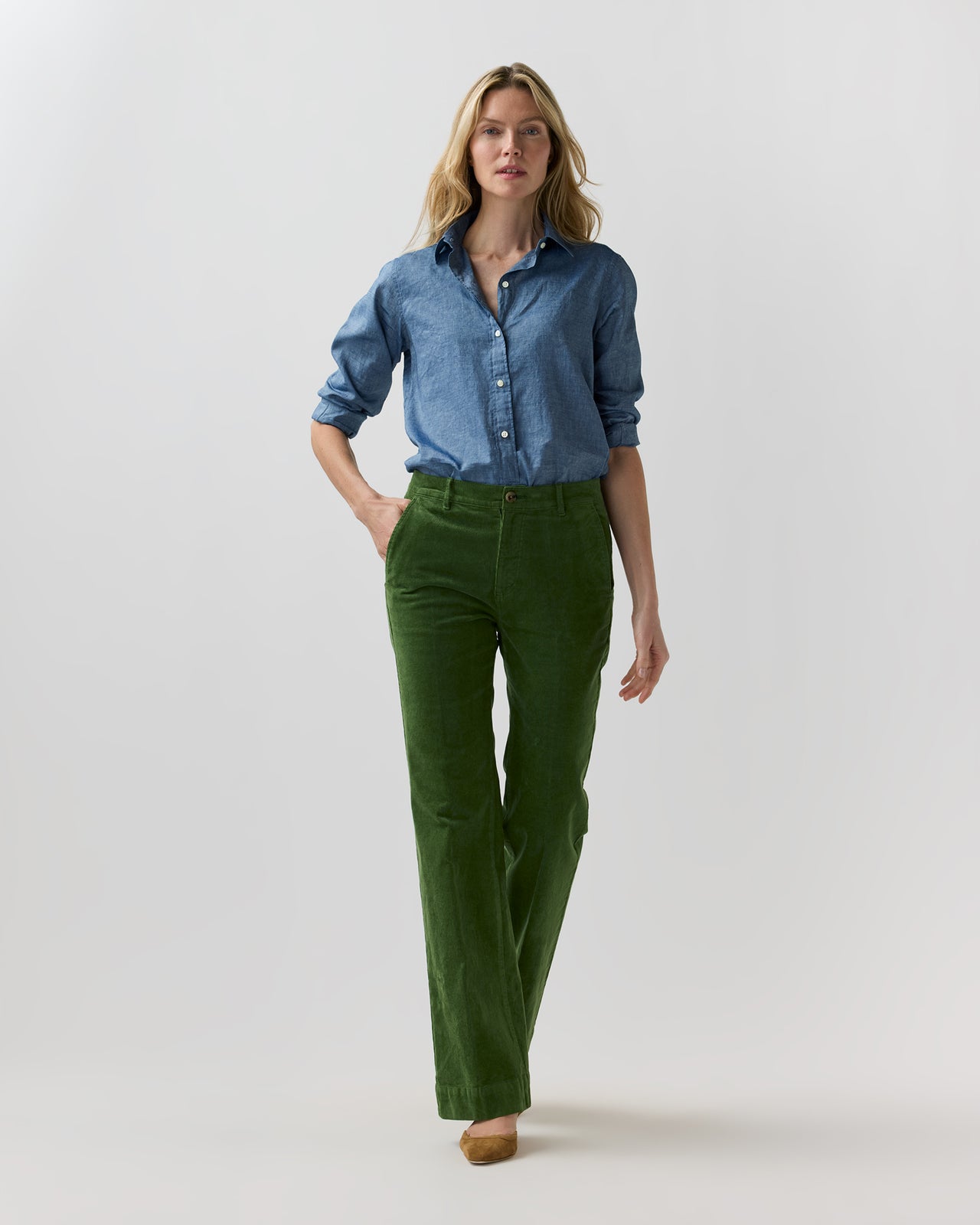 Lindy Trouser in Avocado Stretch Corduroy