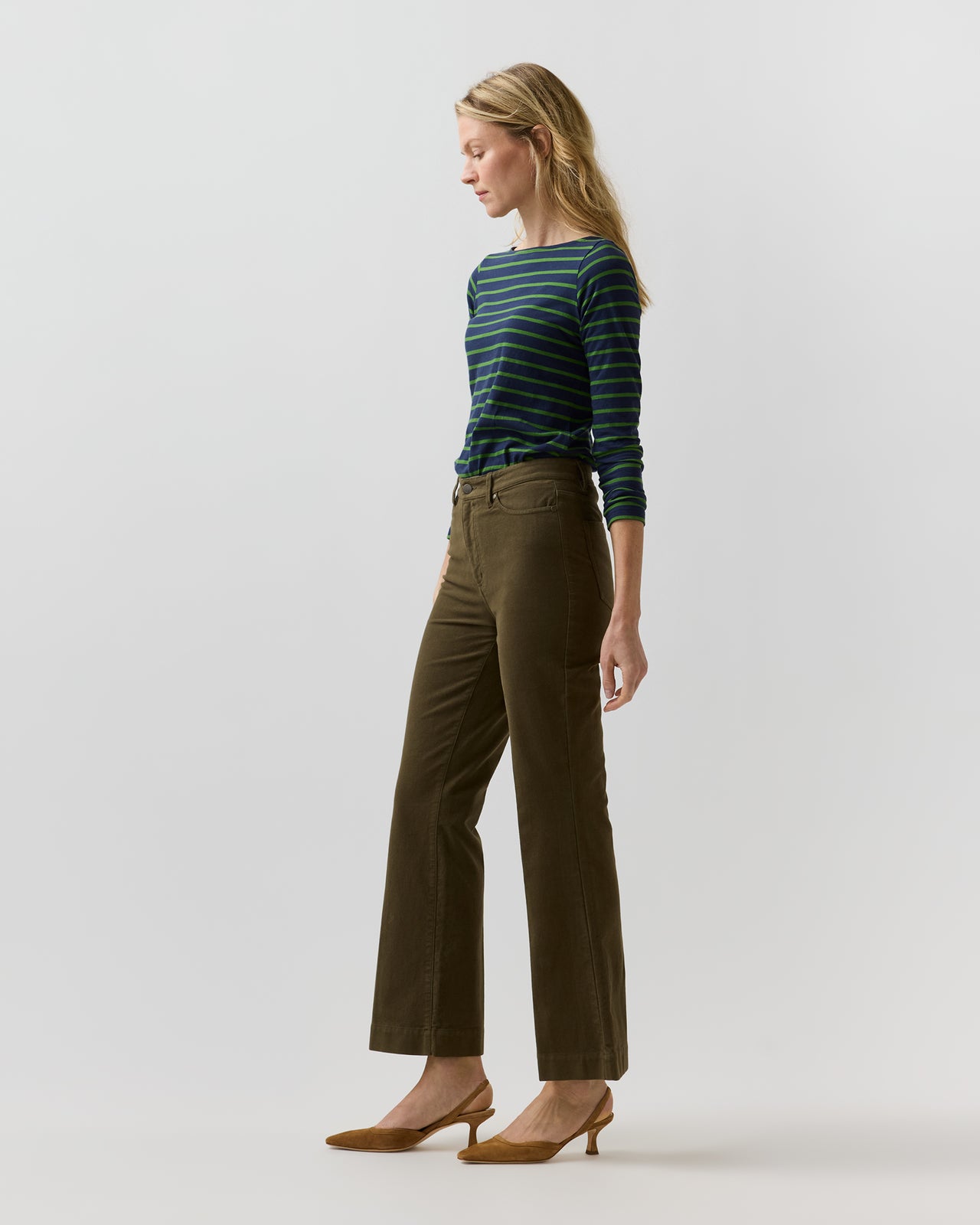 Kendall Flare 5-Pocket Jean in Moss Stretch Moleskin