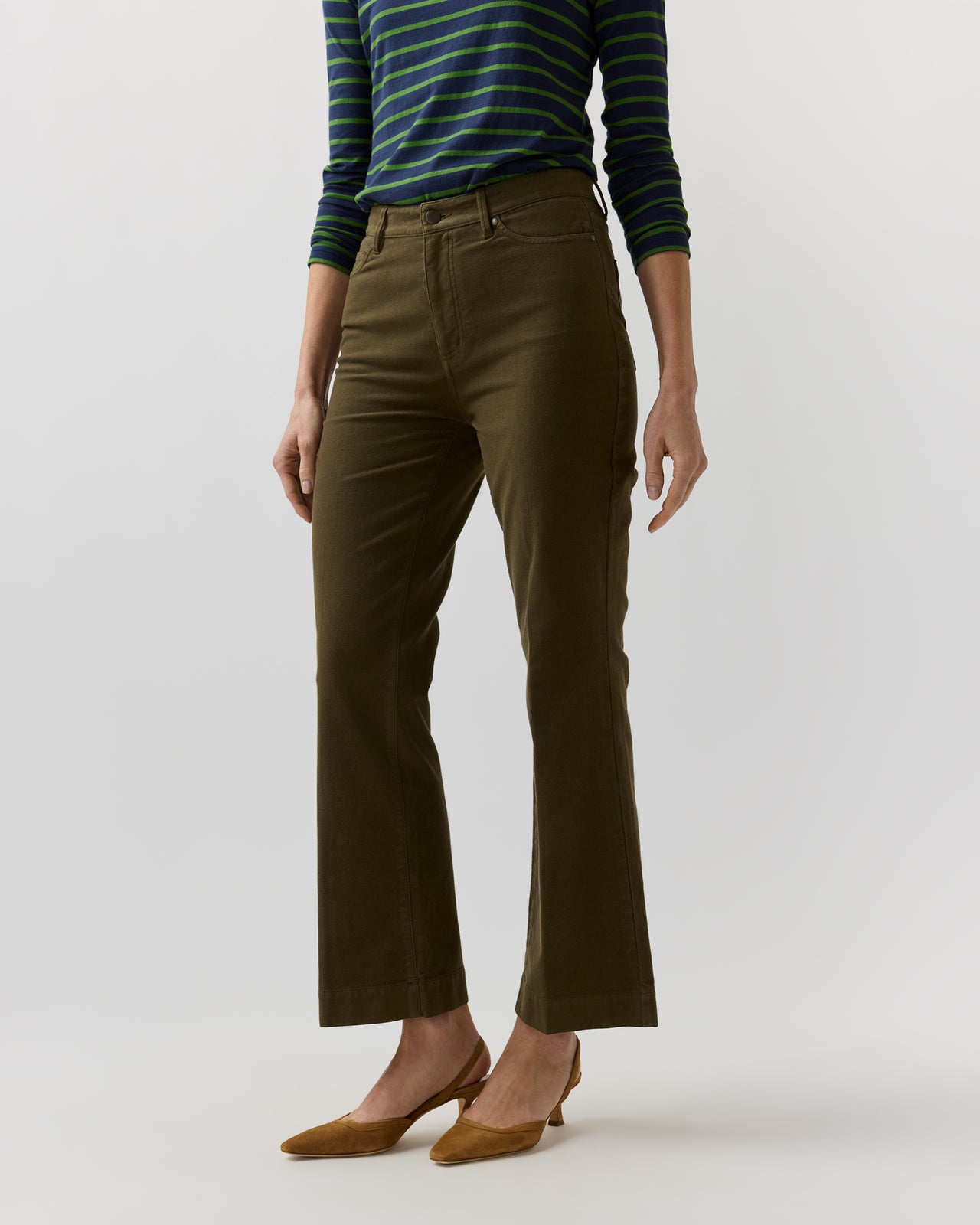 Kendall Flare 5-Pocket Jean in Moss Stretch Moleskin